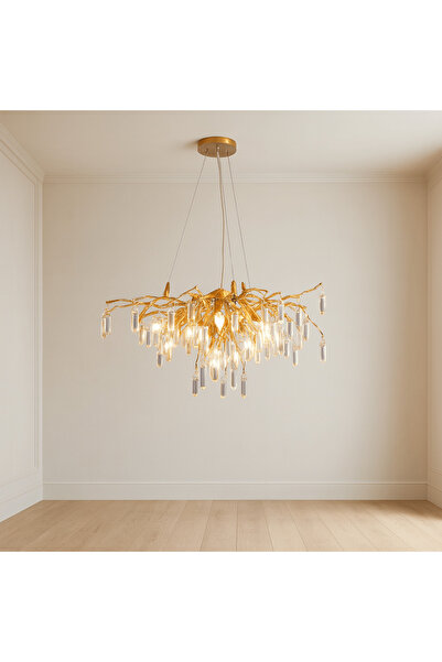 Sagebrook Home METAL BRANCH&HANGING CRYSTAL CHANDELIER, GOLD