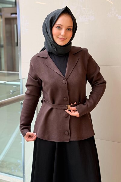 Ghisa Ghlsa Double-Breasted Collar Buckle Belted Knitwear Jacket