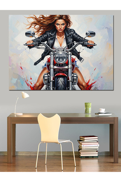 Artmeg Fată sălbatică călărind o motocicletă Pânză decorativă - Tablou din le...