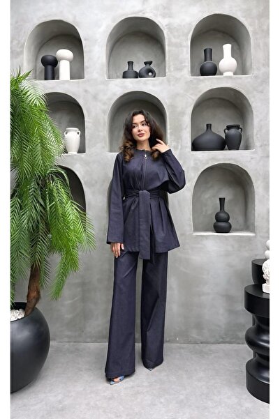 Cardella Alina Slim Lycra Denim Jacket and Trousers Two-Piece Set