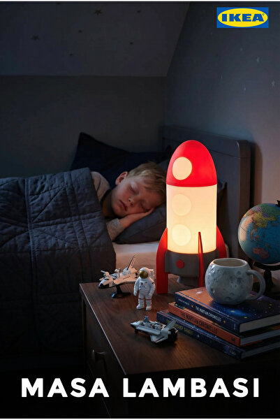 IKEA AFTONSPARV Masa Gece Lambası, Çok Renkli, 15x30 cm, LED'li Uzay Roket Te...