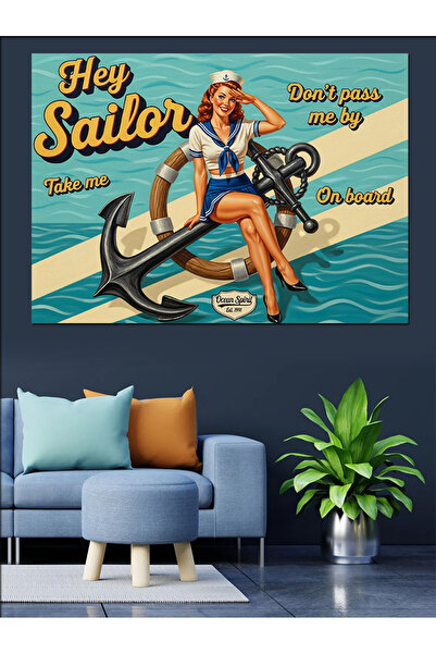 Artmeg Sailor Pin-Up Girl Vintage Decorative Canvas - Mdf Wood Painting