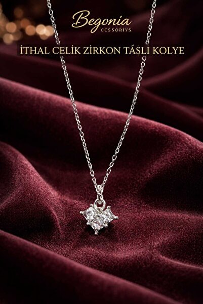 Öte Beri Hayallerin Ötesi Imported Steel Pendant Chain Set with Figured Zirco...