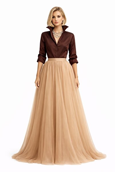 UNTIMELY Maxi Boy Camel Two Full Circle Tulle Skirt (Lined)