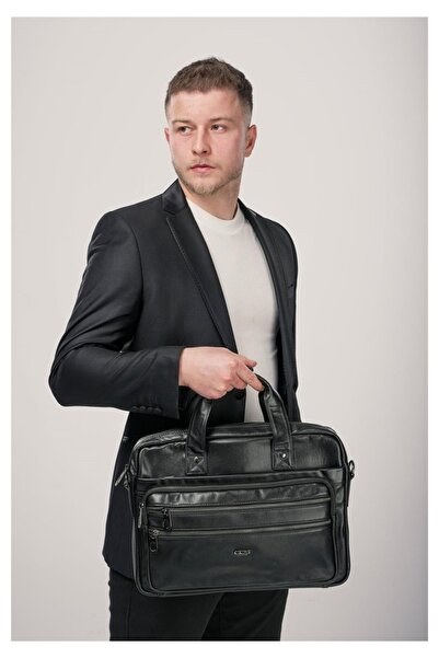 ÇÇS Black Genuine Leather Crossbody Laptop & Briefcase Bag 71471