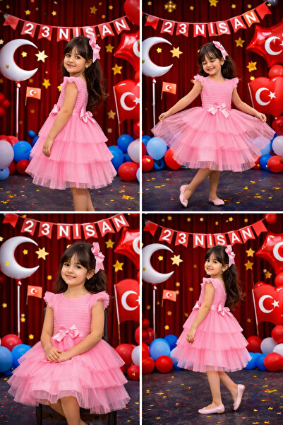 ENDESTORE 23 Nisan Kız Çocuk Fiyonk Motifli Elbise