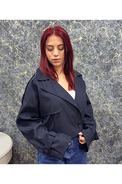 gülis Women's Short Trench Coat – Buttoned, Belt Detailed, Seasonal Stylish T...