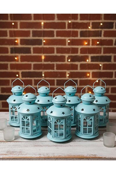 TrentonGCC 10 Set of Decorative Metal Candle Lanterns – Star-Cut Teal Hanging...
