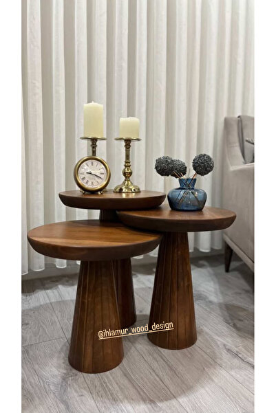 IHLAMUR WOOD DESİGN Çizgili mantar sehpa