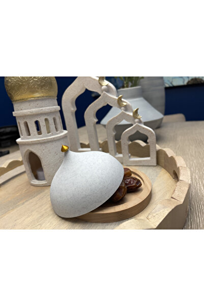 ThreeDora Modern Kubbe Sunumluk Çerezlik - Altın Detaylı Mermer Desenli Dekor...