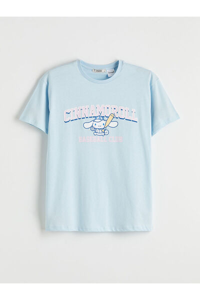 LC Waikiki تي شيرت نسائي مطبوع عليه Cinnamoroll ذو رقبة دائرية باللون الأزرق ...