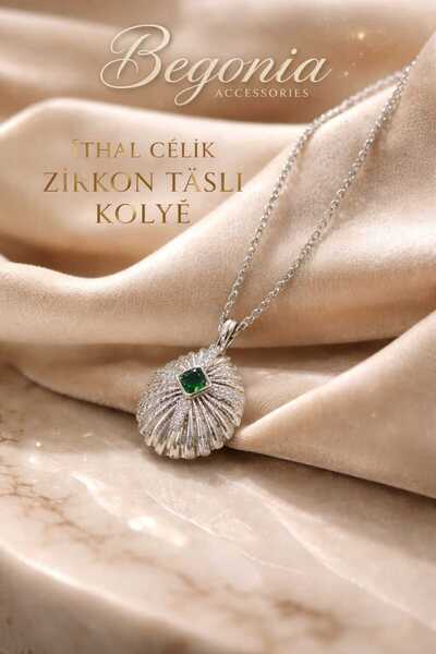 Begonia Accessories Imported Steel Pendant Chain Set with Figured Zircon Ston...