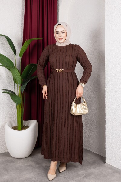 Moda MSK Gold Chain Belted Hijab Dress