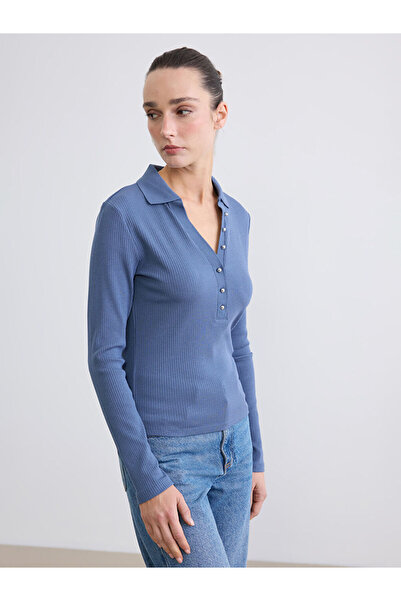 LC Waikiki RMZ GİYİM FARKIYA بودي نسائي بياقة روبا مطوية ومضلعة