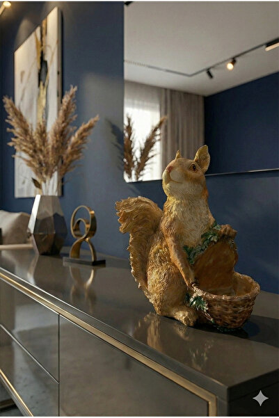 Dekoromi Dekoratif Sincap Heykeli Saksı Sepet Çiçeklik ve Anahtarlık Biblo Ob...