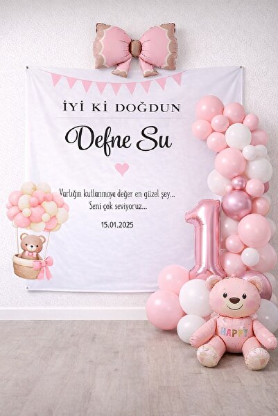 BKMC PARTY İsme Özel Ayıcıklı & Fiyonklu Premium Yaş Doğum Günü Parti Seti Sü...