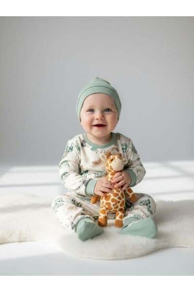 Zekids طقم بيجامة قطنية منقوشة للأطفال بنمط السفاري (6-9 أشهر، نطاق العمر 6 س...