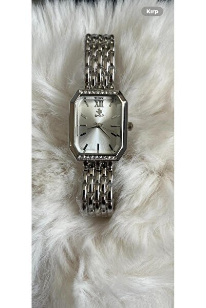 SPOLO KARE EKRAN ZİRKON TAŞLI METALİK GÜMÜŞ RENK KOL SAATİ