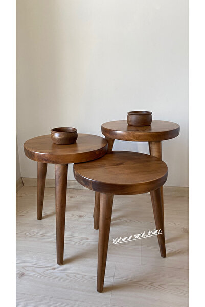 IHLAMUR WOOD DESİGN Konik masif üçlü zigon sehpa