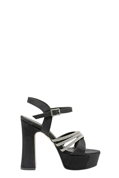Moulin Shoes Black Stone Cross Strap Platform Heeled Women's Shoes
