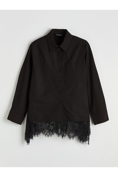 LC Waikiki GÜLİS GİYİM'DEN YENİ SEZON Siyah Dantel Detaylı Kadın Gömlek Tunik