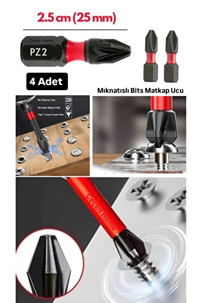 ÇEÇEN HOME (4 Adet) Mıknatıslı Çelik Yıldız Bits Uç ,Yıldız Matkap Ucu , Vida...