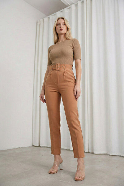 MODAQU Belted Fabric Cinnamon Trousers