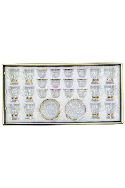 ALQANNAS 36 Piece Crystal Tea Glass & Coffee Cup Set with Gold Rim, Elegant C...
