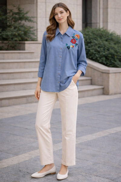 AYHAN Cămașă din bumbac cu imprimeu floral