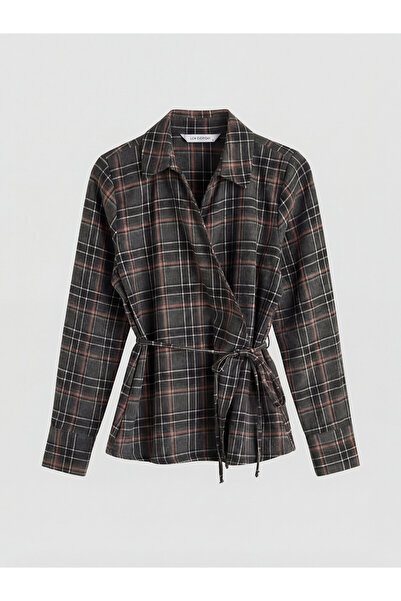 LC Waikiki Lcwaikiki Classic Anthracite Double-Breasted Collar Plaid Flannel ...