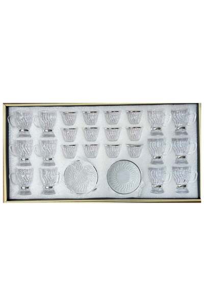 ALQANNAS 36 Piece Crystal Tea Glass & Coffee Cup Set with Silver Rim, Elegant...