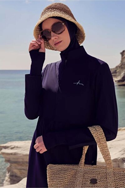 Haşema Esila Jileli Full Coverage Swimsuit Top-Navy Blue