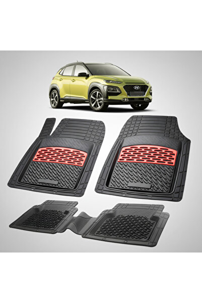 TEAMCAR Συμβατά ελαστικά πατάκια δαπέδου Hyundai Kona 2017-2020 κόκκινα