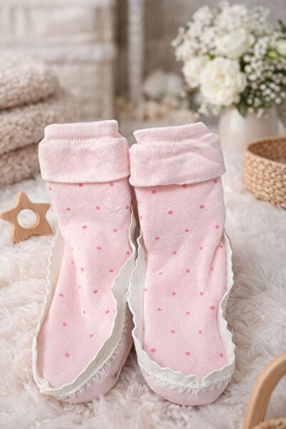 Candan Kız Çocuk Ev Ayakkabılı Çorap Kaymaz Taban Yumuşak Panduf – Pembe Puan...