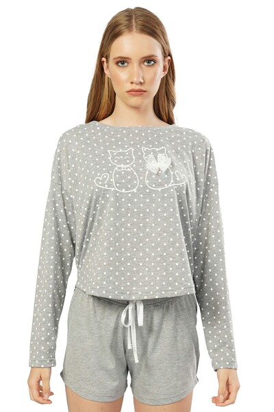 VİENETTA Uzun Kol Şortlu Pamuklu- Gri Melanj