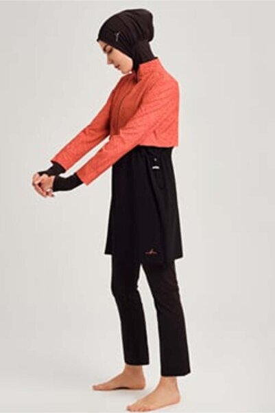 Haşema Esila Jileli Full Coverage Hijab Swimsuit Top-0739 Orange Black