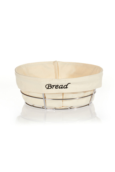 Romans Metal Bread Basket Oval - Bread Embroidered - Cream