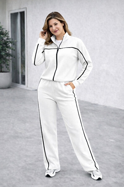 BARLİZ Women's Fernuar Detailed 3 Thread Pants Jacket Top and Bottom Tracksui...