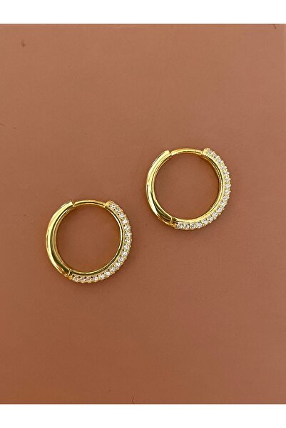 emy by emel luxury silver jewelry Altn Kaplama Taşlı Halka Küpe 925 Ayar Gümüş