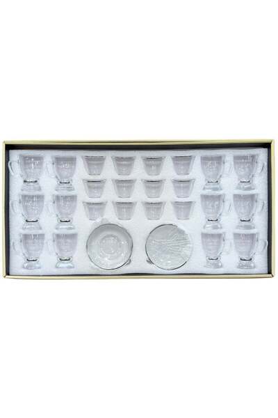 ALQANNAS 36 Piece Crystal Tea Glass & Coffee Cup Set with Silver Rim, Elegant...