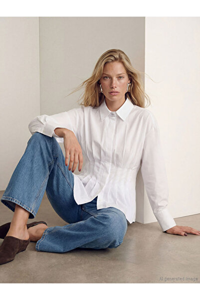 LC Waikiki GÜLİS GİYİMDEN Beyaz Kadın Pileli Peplum Gömlek