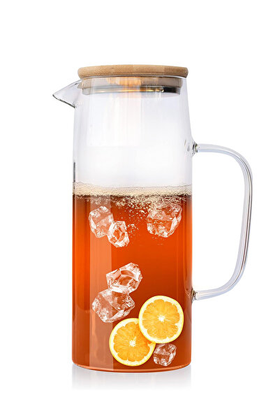 Generic Cold drinks juice glass jug wood lid 1000ml