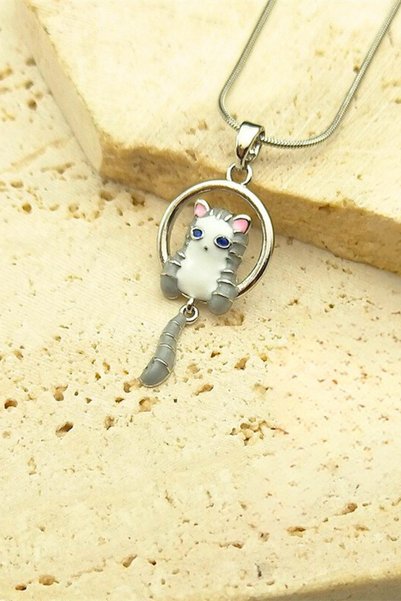 Parantez Aksesuar Swinging Tail Cat Steel Necklace