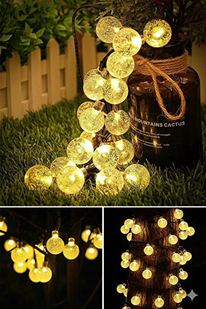 TeknoEser 7 Metre Solar Güneş Enerjili Kristal Top Bahçe Aydınlatma Zincirl 5...