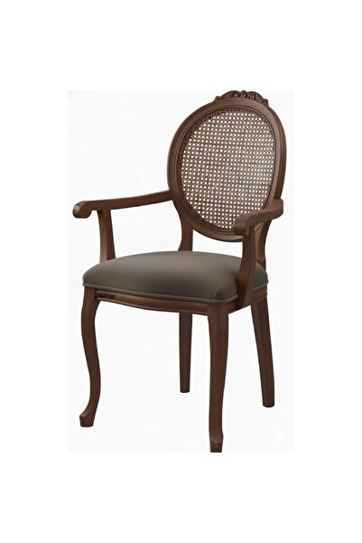 Masifart Myrra Hasırlı Madalyon Oymalı Kollu Sandalye