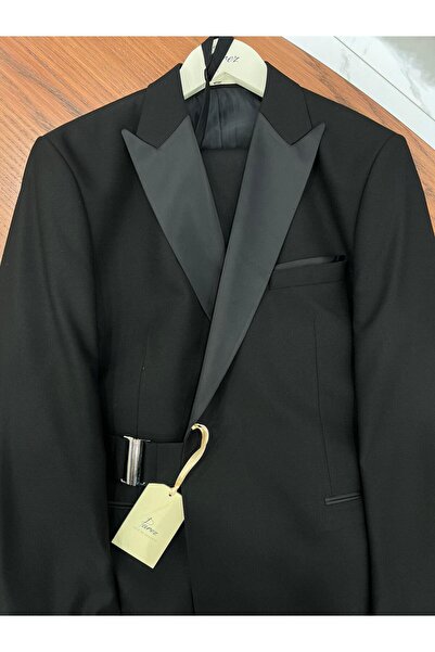 PAREZ Erkek Luxury Smokin Damatlık Gümüş Düğme Kırlangıç Yaka İtalyan Stil Ce...