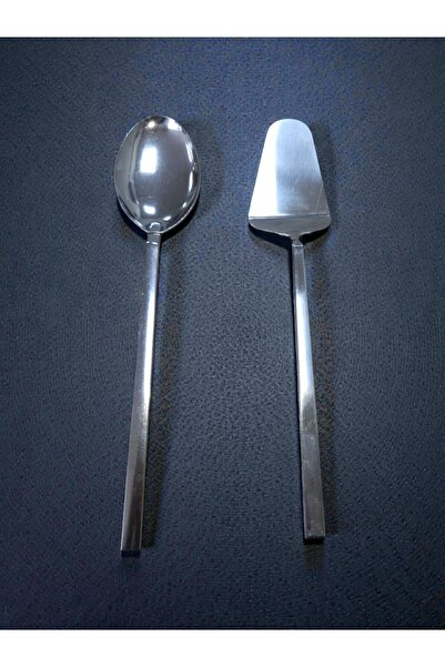 Umut 2 Parça Paslanmaz Çelik 30 Cm Kaşık Spatula Servis Seti Servis Takımı