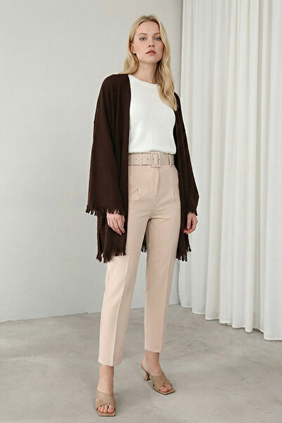 MODAQU Belted Fabric Cream Trousers