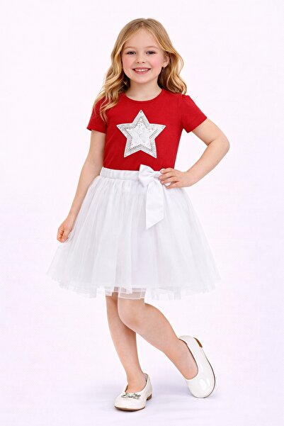 Nacar 23 Nisan 29 Ekim Gösteri Kıyafeti Kız Çocuk Yıldız Baskılı Tişört & Tül...