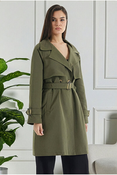 ceyniye Lined Parachute Trench Coat with Sleeve Belt